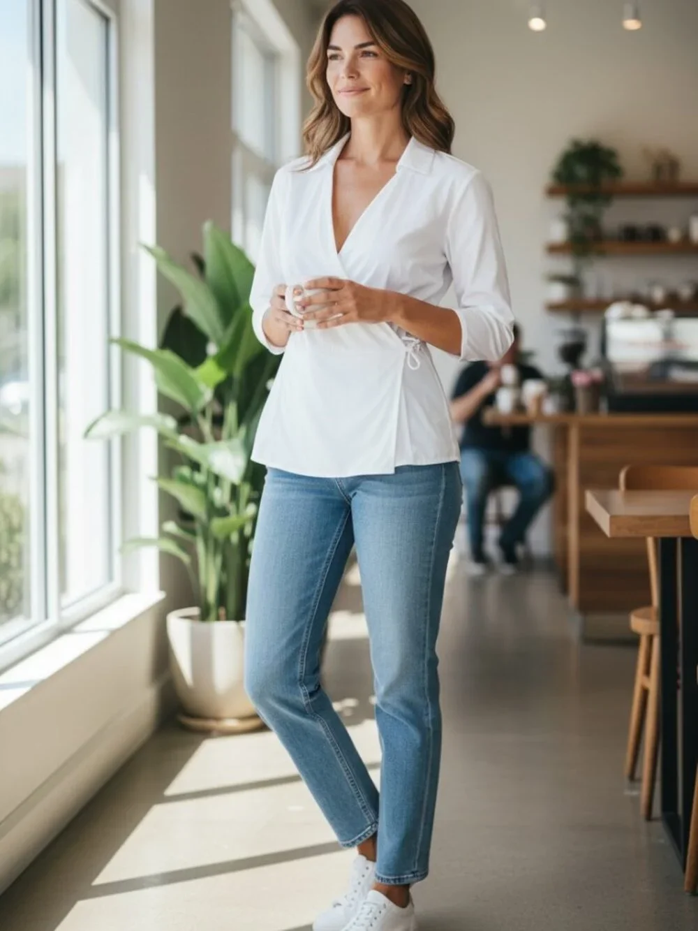 Style & Co. white wrap-style 3/4 sleeve blouse - Picture 4 of 4